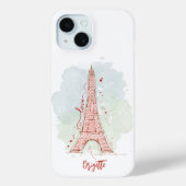 Waterverf Sketchy Doodle Eiffeltoren Monogrammed Case-Mate iPhone Case (Achterkant)
