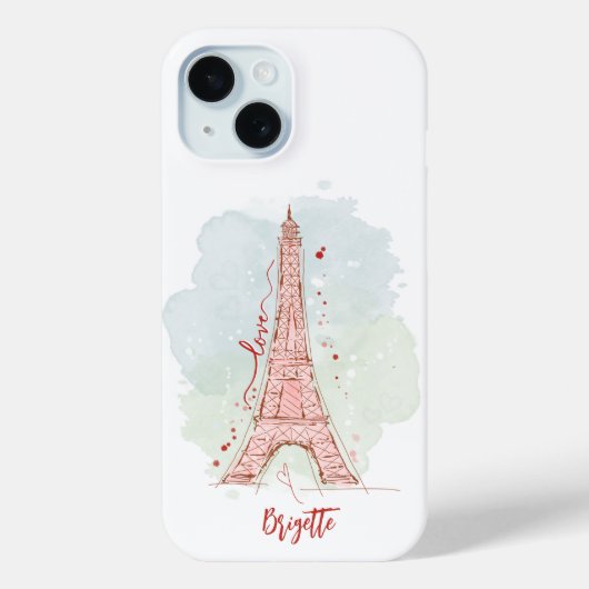 Waterverf Sketchy Doodle Eiffeltoren Monogrammed Case-Mate iPhone Case (Achterkant)