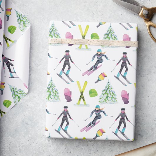 Waterverf skiën cadeaupapier