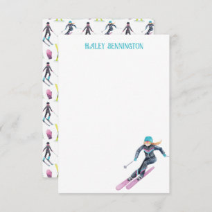 Waterverf skiën gepersonaliseerd bedankkaart