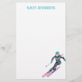 Waterverf skiën gepersonaliseerd briefpapier (Voorkant)