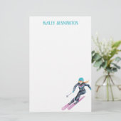 Waterverf skiën gepersonaliseerd briefpapier (Staand voorkant)