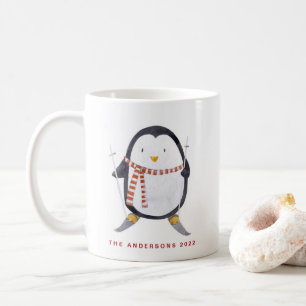 Waterverf Skiing Penguin Personalized Holiday Koffiemok