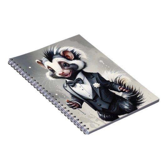 Waterverf Skunk Tuxedo Zwart Stropdas Wit Bloem Notitieboek (Rechterzijde)