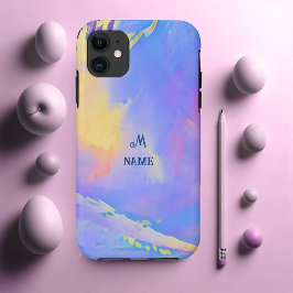 Waterverf Sky Blue Clouds Monogram op maat iPhone 11 Hoesje