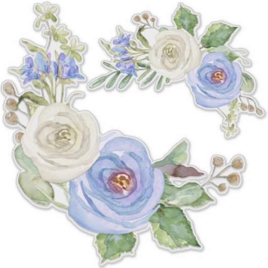 Waterverf Sky Blue en White Garden Floral Sticker (Voorkant)
