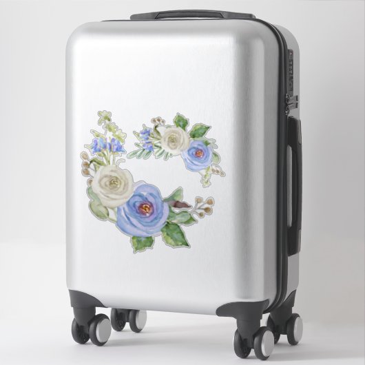 Waterverf Sky Blue en White Garden Floral Sticker (Koffer)