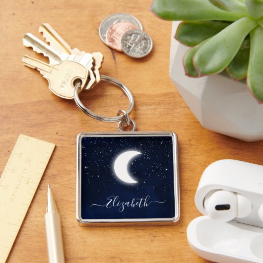 Waterverf Sky Celestial Moon Stars Sleutelhanger (Bureau)