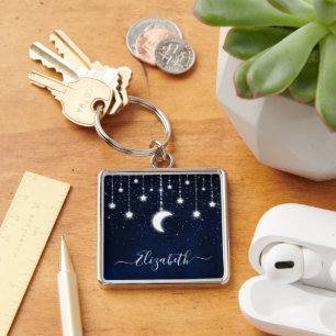Waterverf Sky Celestial Moon Stars String Lights Sleutelhanger