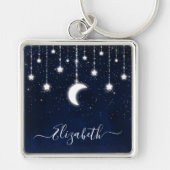 Waterverf Sky Celestial Moon Stars String Lights Sleutelhanger (Voorkant)