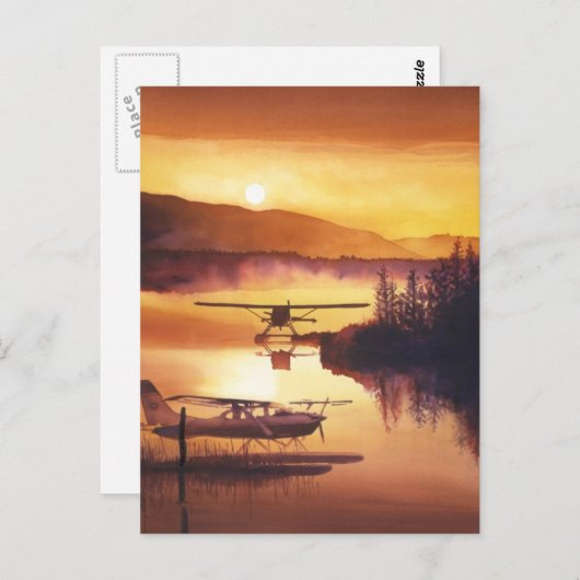 waterverf "Sky Harbour" Float Plane Briefkaart (Voorkant / Achterkant)