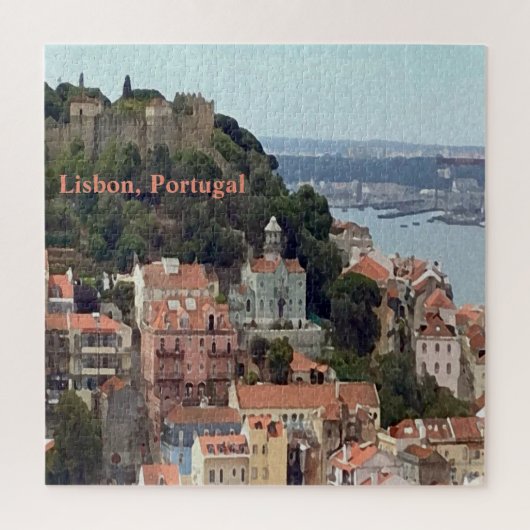 Waterverf Skyline van Lissabon Jigzaag Puzzle Legpuzzel (Verticaal)