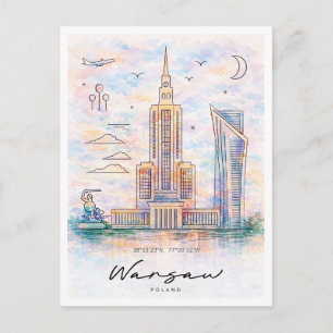 Waterverf skyline van Warschau Poolse stadsgezic Feestdagenkaart