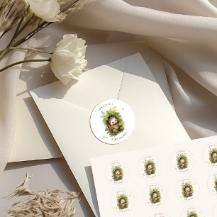Waterverf Slaande Egel Groene Baby Shower Ronde Sticker