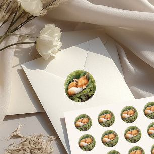 Waterverf Slaande Vos Groene Baby Shower Ronde Sticker