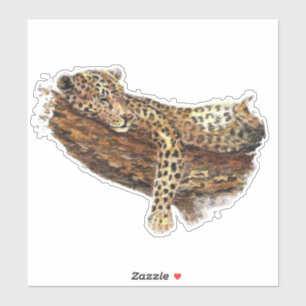 Waterverf slaapstand Restende luipaard Sticker