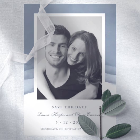 Waterverf Slate Blue Ombre Wedding Save the Date Kaart