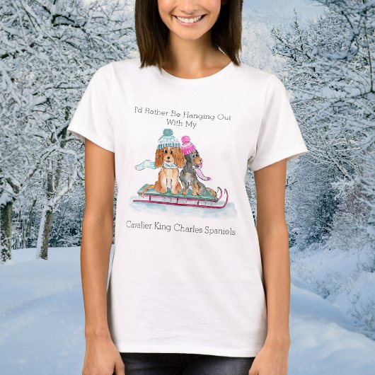 Waterverf Sledding Cavalier King Charles Spaniel T-shirt