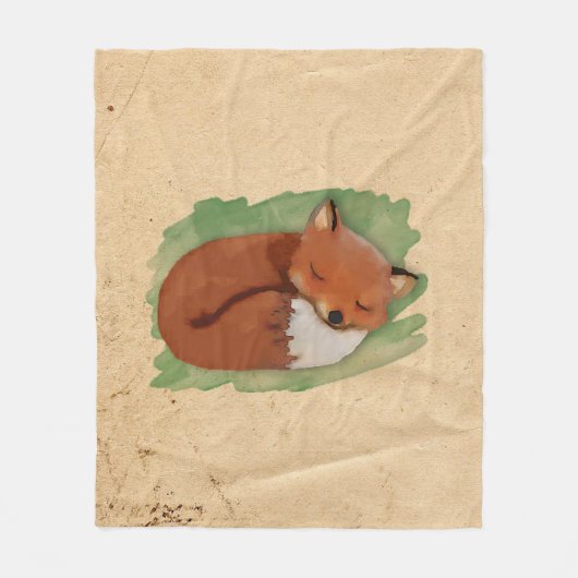 Waterverf Sleeping Fox Fleece Blanket Deken (Voorkant)