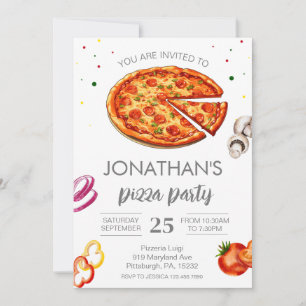 Waterverf Slice Kinder Pizza Party Verjaardag Kaart