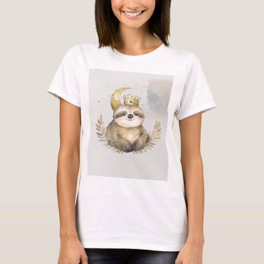 Waterverf Sloth Moon Crown T-shirt (Voorkant)