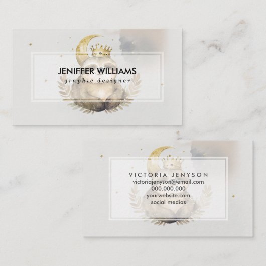 Waterverf Sloth Moon Crown Visitekaartje (Voorkant / Achterkant)