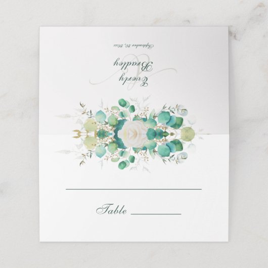 Waterverf smaragdgroene Eucalyptus witte rozen (Buitenkant ongevouwen)