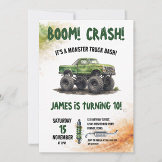 Waterverf Smash & Crash Monster Truck Verjaardag Kaart