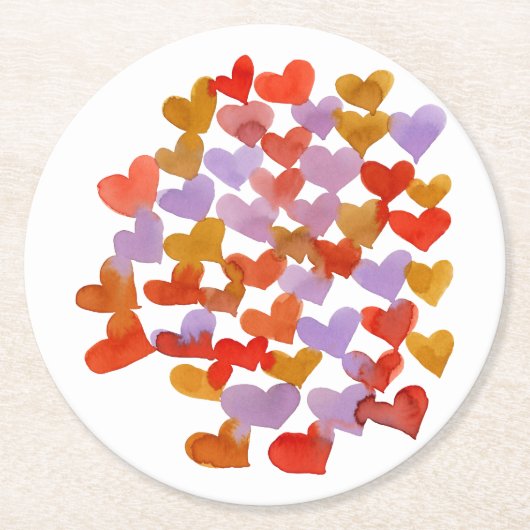 Waterverf smeltende harten - retro ronde kartonnen onderzetter (Voorkant)