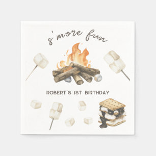 Waterverf S'more kampvuur 1e verjaardag Servet