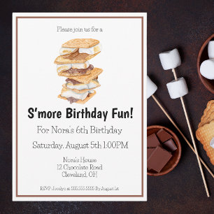 Waterverf S'mores Leuke 6e verjaardagsuitnodiging Kaart