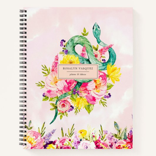 Waterverf Snake & Floral Personalized Journal Notitieboek (Voorkant)