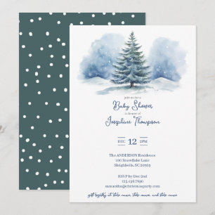 Waterverf Sneeuw Bedekt Evergreen Baby shower Kaart