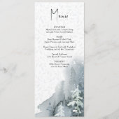 Waterverf Sneeuwbos Dusty Blue Winter Weddenschap Menu (Voorkant)