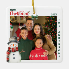 Waterverf sneeuwman één foto feestelijke kerst keramisch ornament