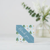 Waterverf Sneeuwman Kerstboom Blauw Dank u Vierkante Visitekaartje (Staand voorkant)