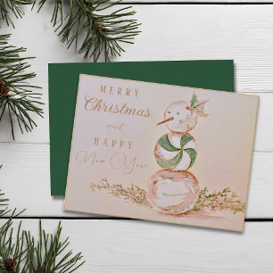 Waterverf Sneeuwman Kerstmis Nieuwjaar Briefkaart