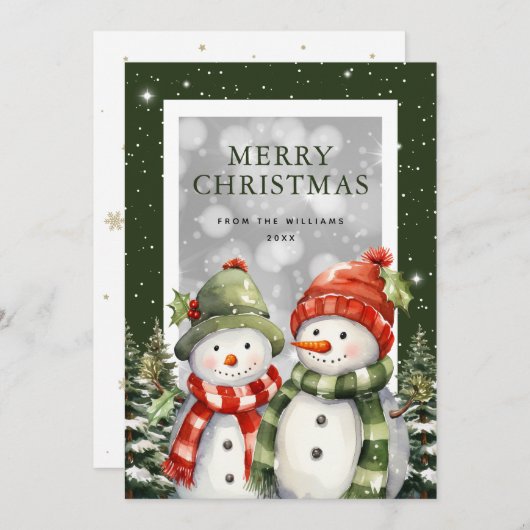 Waterverf Sneeuwman Sneeuwwitje Vrolijk Kerstfeest Feestdagenkaart (Voorkant / Achterkant)