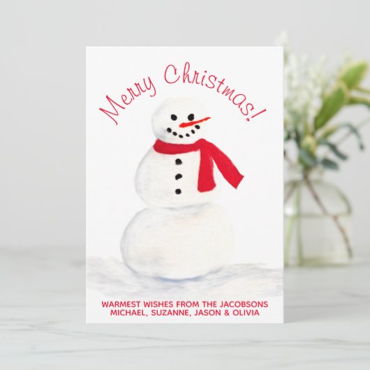 Waterverf Sneeuwman Vrolijk Kerstfeest Foto Terug Feestdagenkaart (Staand voorkant)