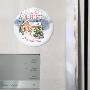 Waterverf sneeuwman winterscène Keepsake Magneet