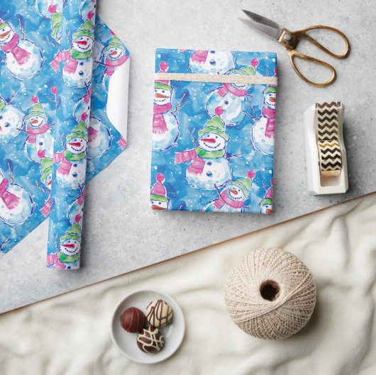 Waterverf Sneeuwmannen Illustratie Kerstmis Cadeaupapier (Crafts)