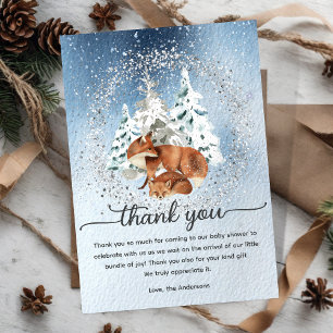 Waterverf Sneeuwrijke Winter Pijnbomen Baby Mama F Bedankkaart