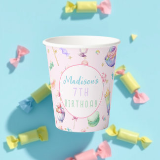 Waterverf Snoep Wonderland Pastel Verjaardagsfeest Papieren Bekers