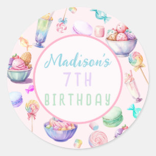 Waterverf Snoep Wonderland Pastel Verjaardagsfeest Ronde Sticker