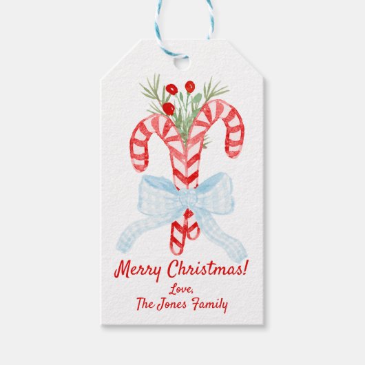 Waterverf snoepriet, aangepaste kerst cadeaulabel (Voorkant)