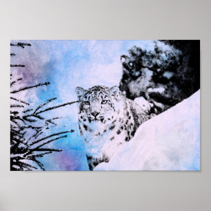 Waterverf Snow Leopard Poster