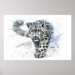 Waterverf Snow Leopard Poster