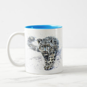 Waterverf Snow Leopard Tweekleurige Koffiemok