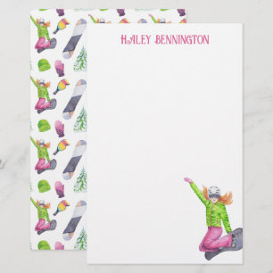 Waterverf snowboarden gepersonaliseerd briefpapier