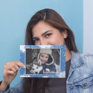 Waterverf Snowflakes Hanukkah Holiday Fotokaart Feestdagenkaart